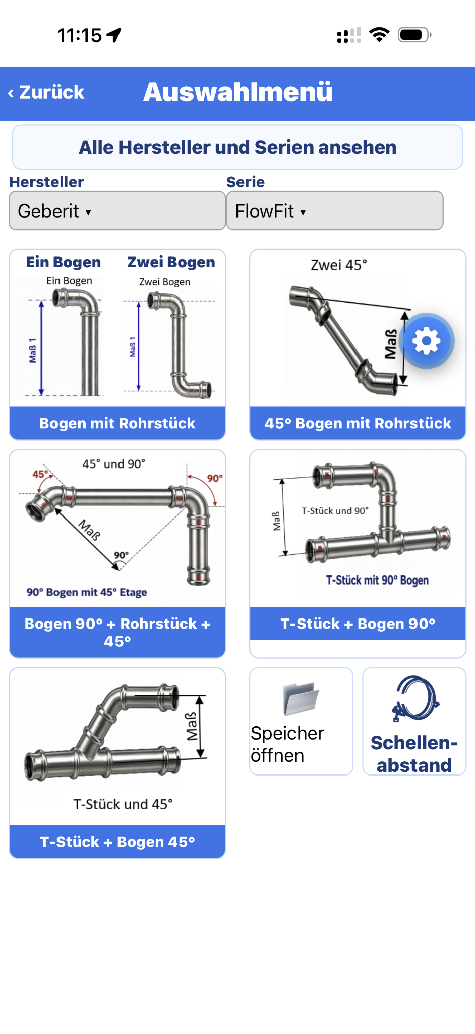 Auswahlmenü mit Montagesituationen
